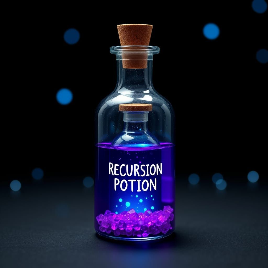Mystical Recursive Potion in a Glass Bottle