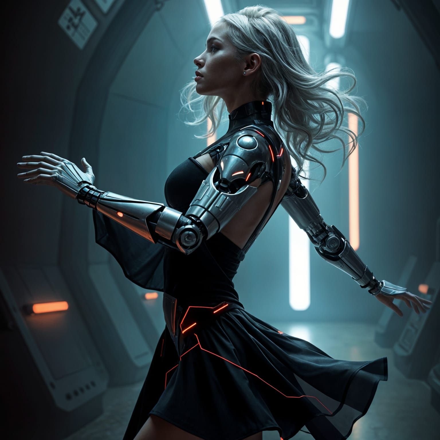 Cyberpunk Femme Fatale in Futuristic Dance