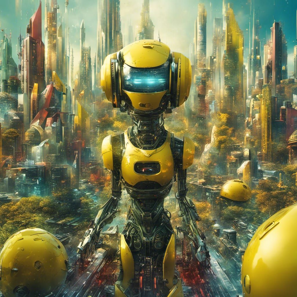 Utopian Robot City in Bright Colors