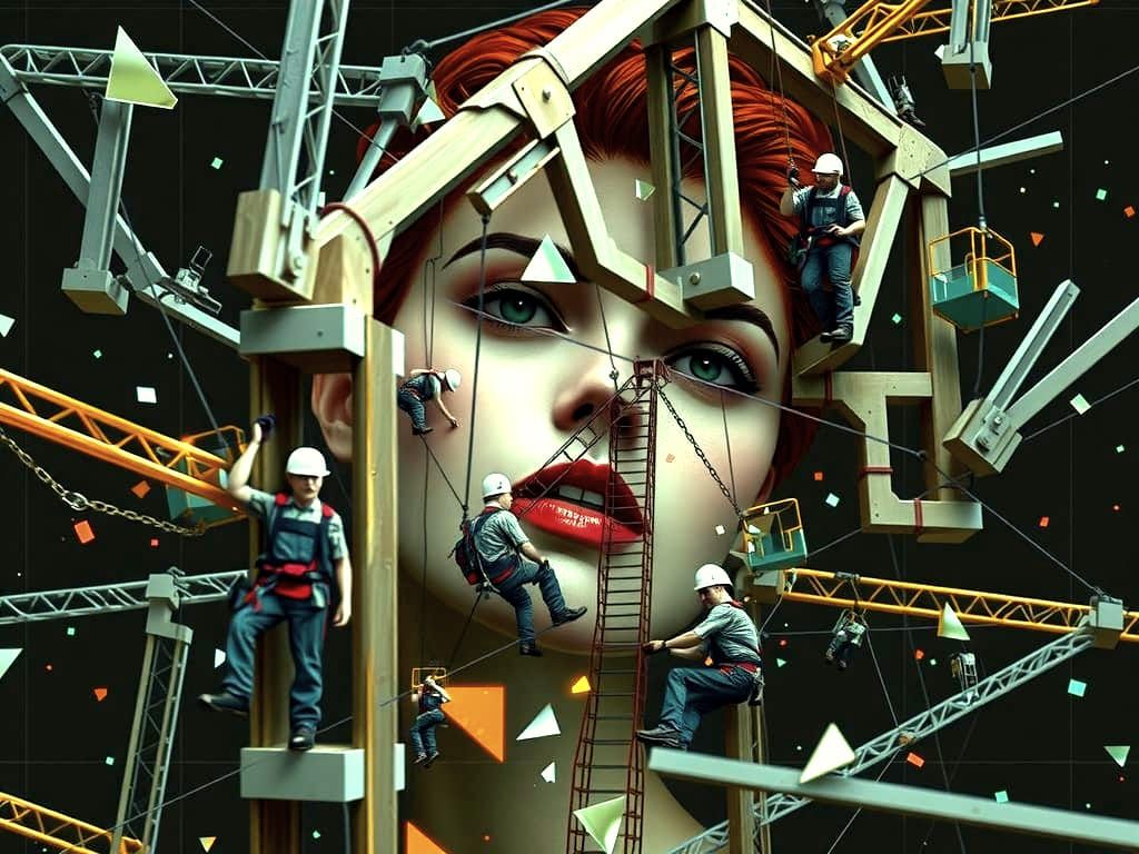 Cyberpunk Cubist Woman Portrait with Amber Glow