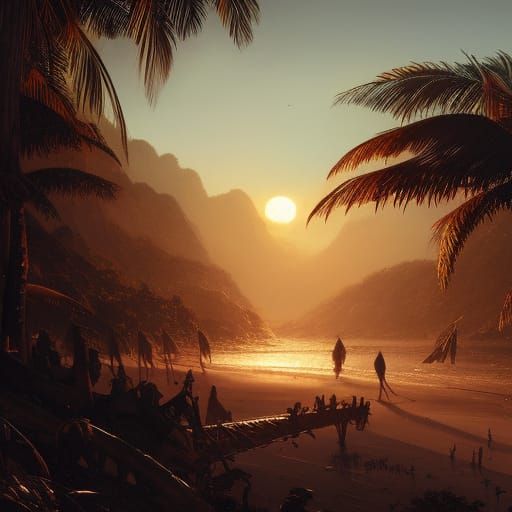 Exotic Sunset on Alien Beach in Gothic Style