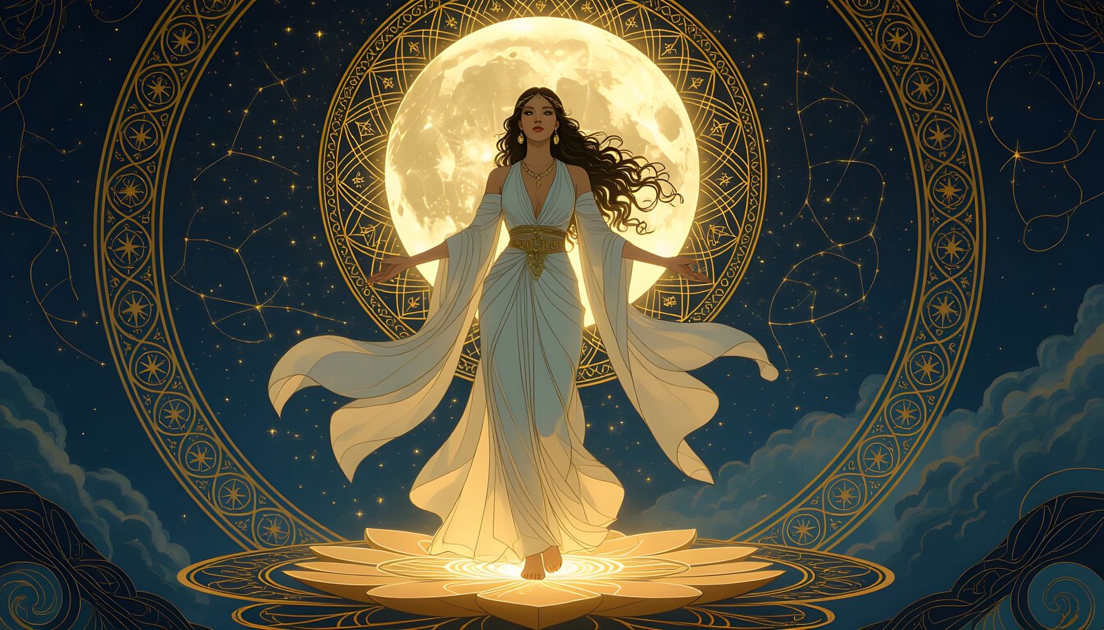 Celestial Goddess Radiating Cosmic Wisdom in Sacred Art Styl...