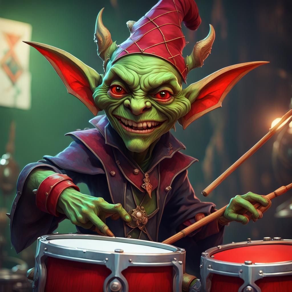 Jester Goblin Drummer Portrait in Digital Art Style