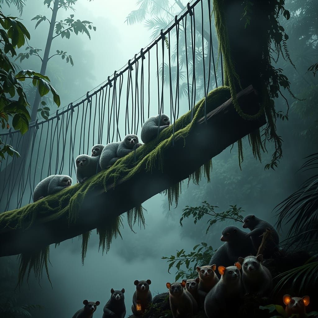 Sloths in a Misty Rainforest Scene