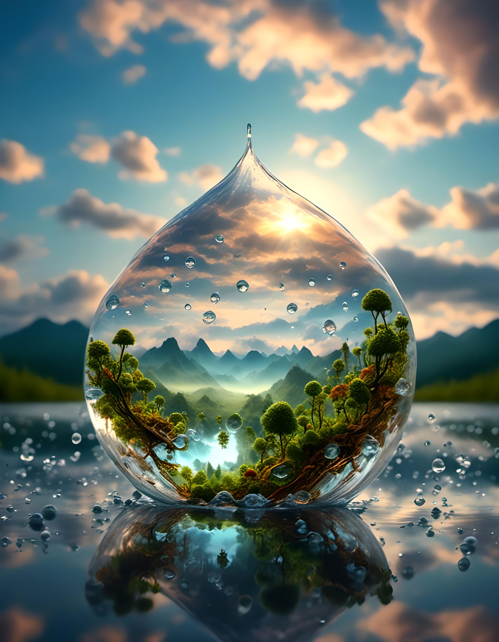 Rainforest in Water Drop: Macro CGI Rendering