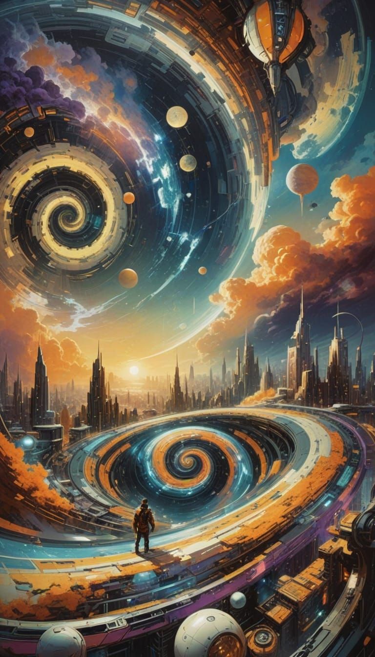 Cosmic Metropolis in Cyberpunk Aesthetic