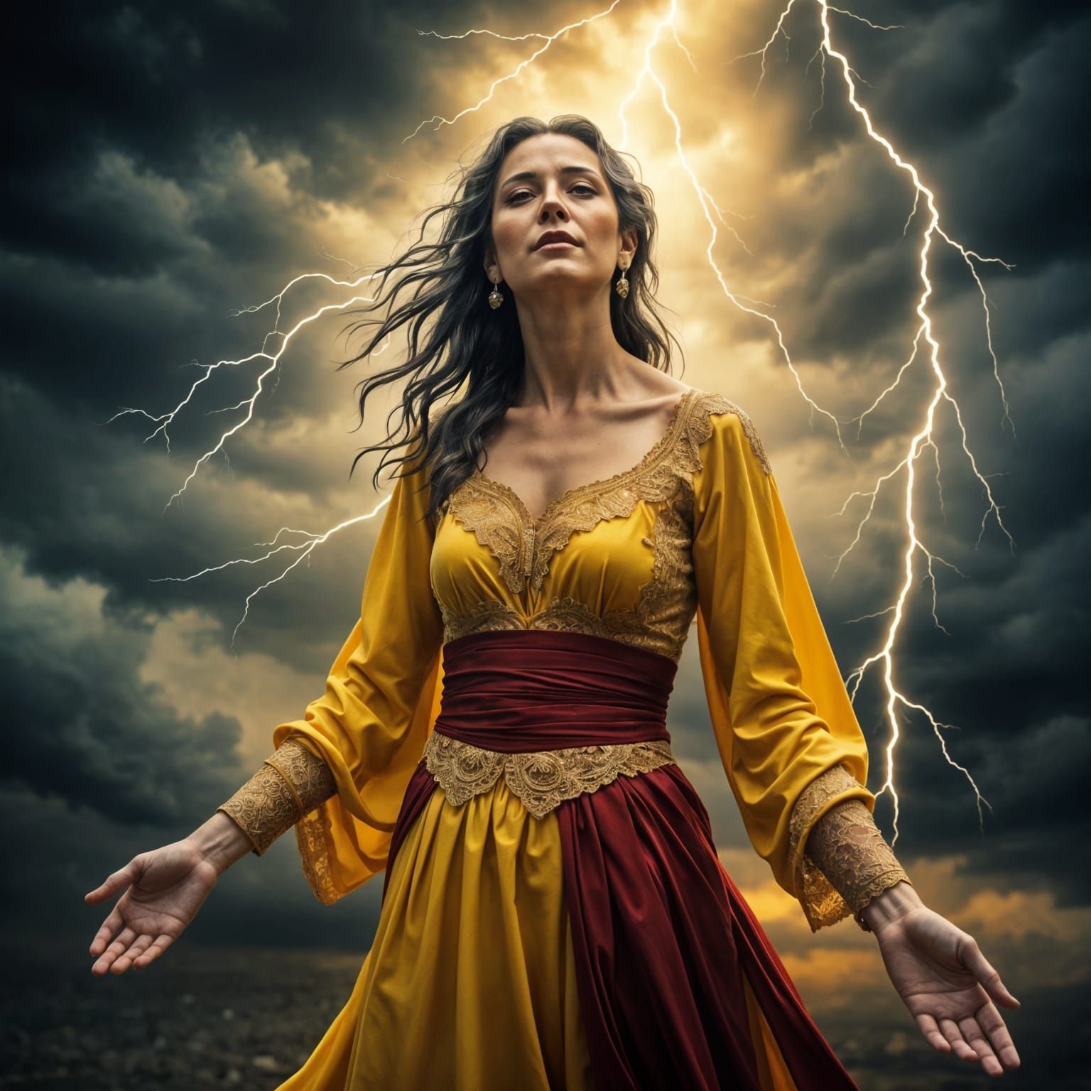 Cosmic Mother Nature Goddess in Lightning Storm