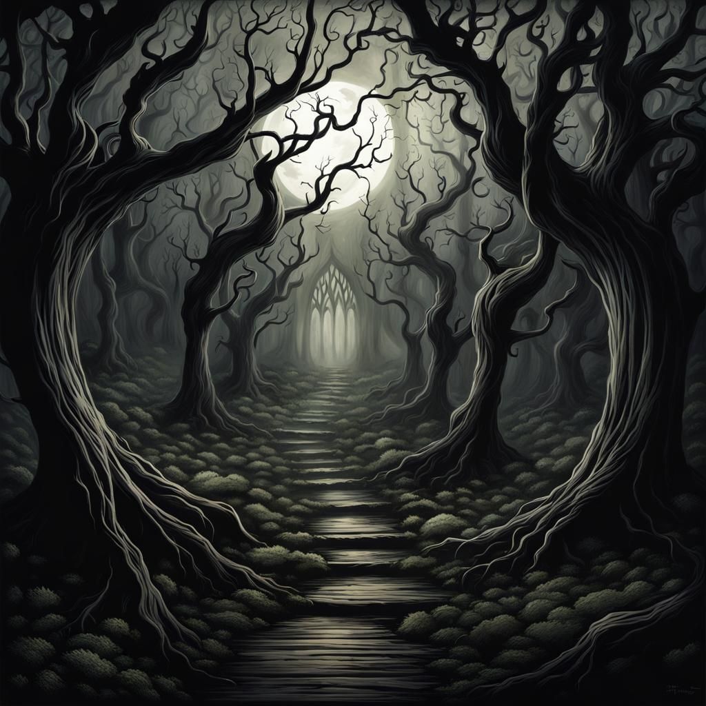 Eldritch Forest in Gothic, Burtonesque Style