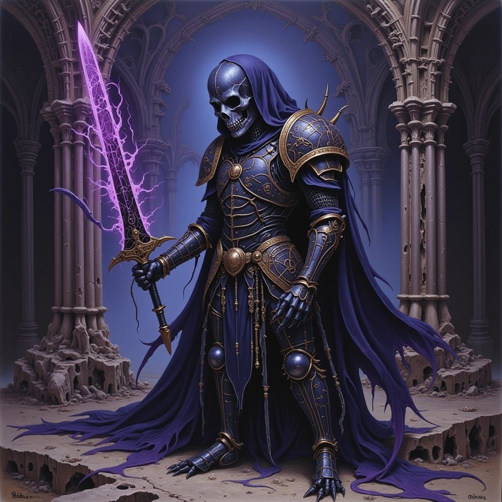 Spectral Knight Before Gothic Cathedral Oil Painting