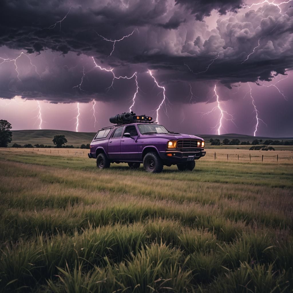 Storm Chaser Car in Lightning Storm