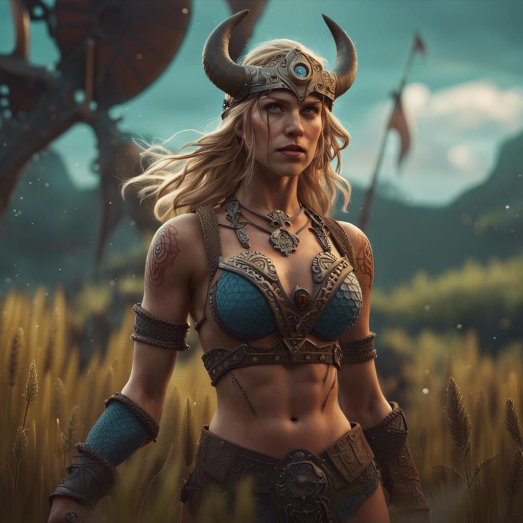 Bikini Viking Women in Field: Fantasy Concept Art