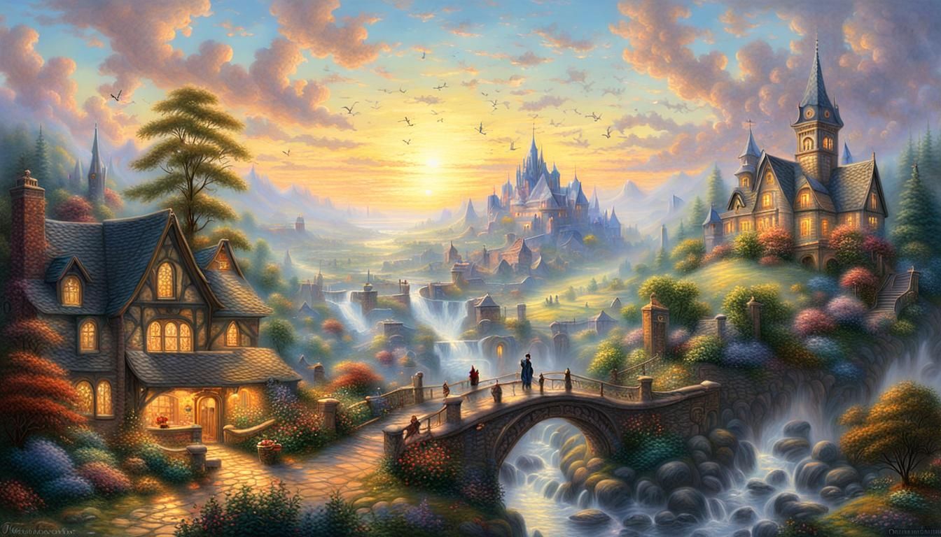 Ethereal Fantasy Landscape at Golden Hour