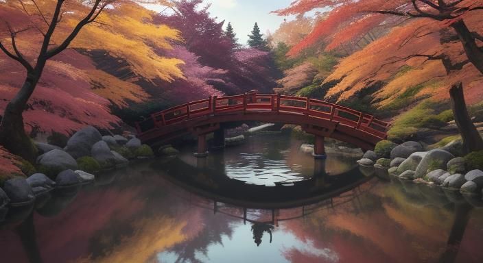 Japanese Garden in Autumn, Digital Art