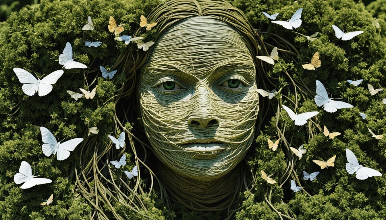 String Woman and Butterfly Bird in Garden