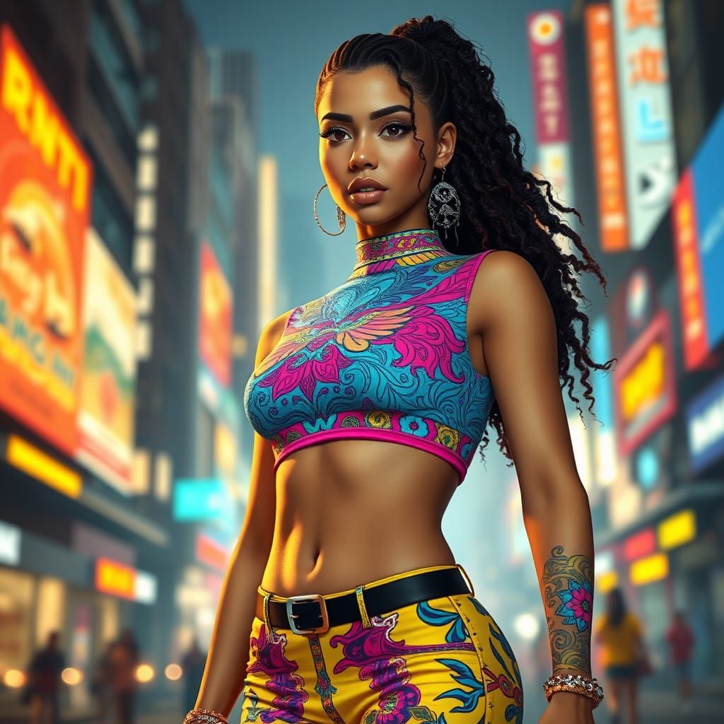 Designer Crop Top in Cityscape, 3D Digital Art