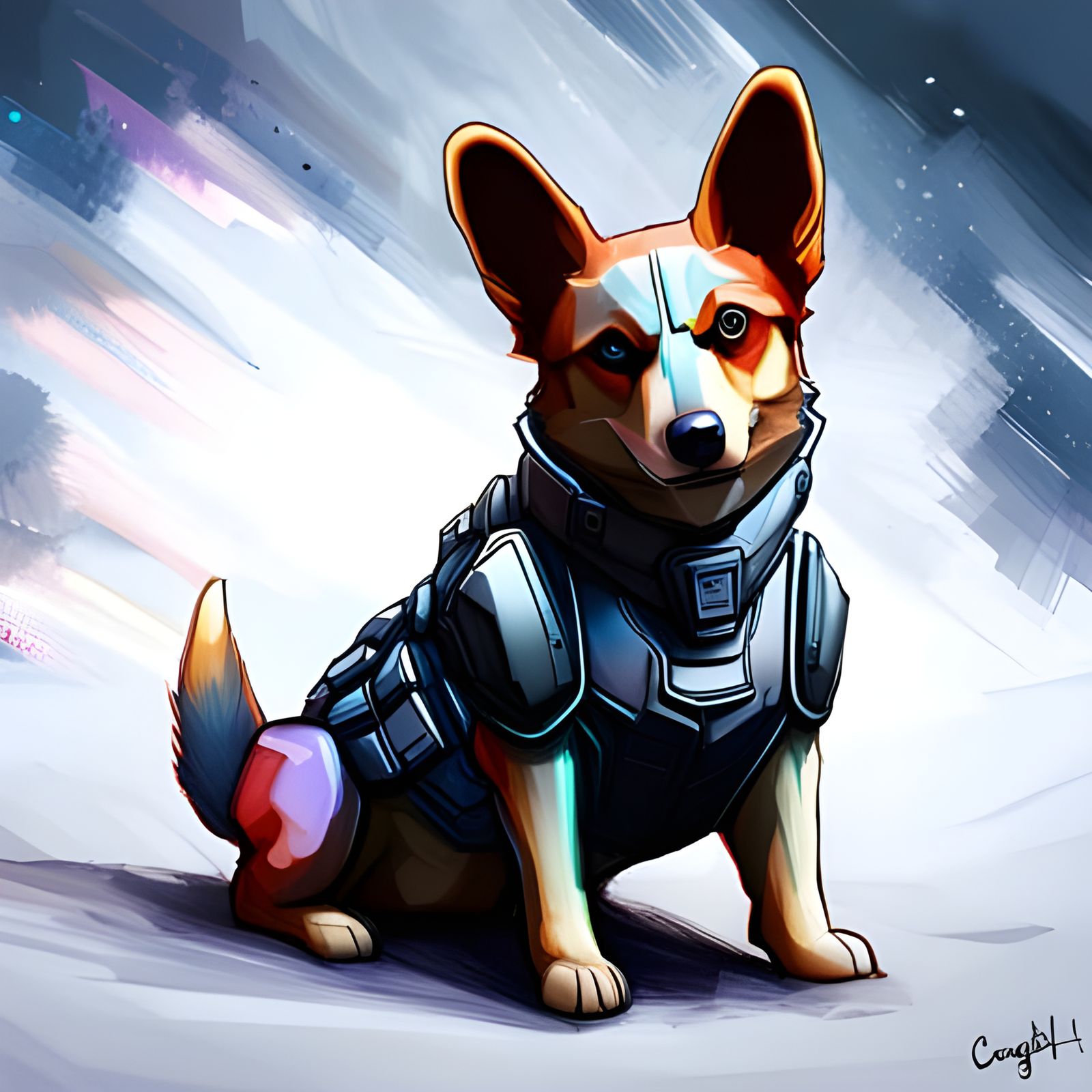 Cyberpunk Armored Corgi with Camera Effects