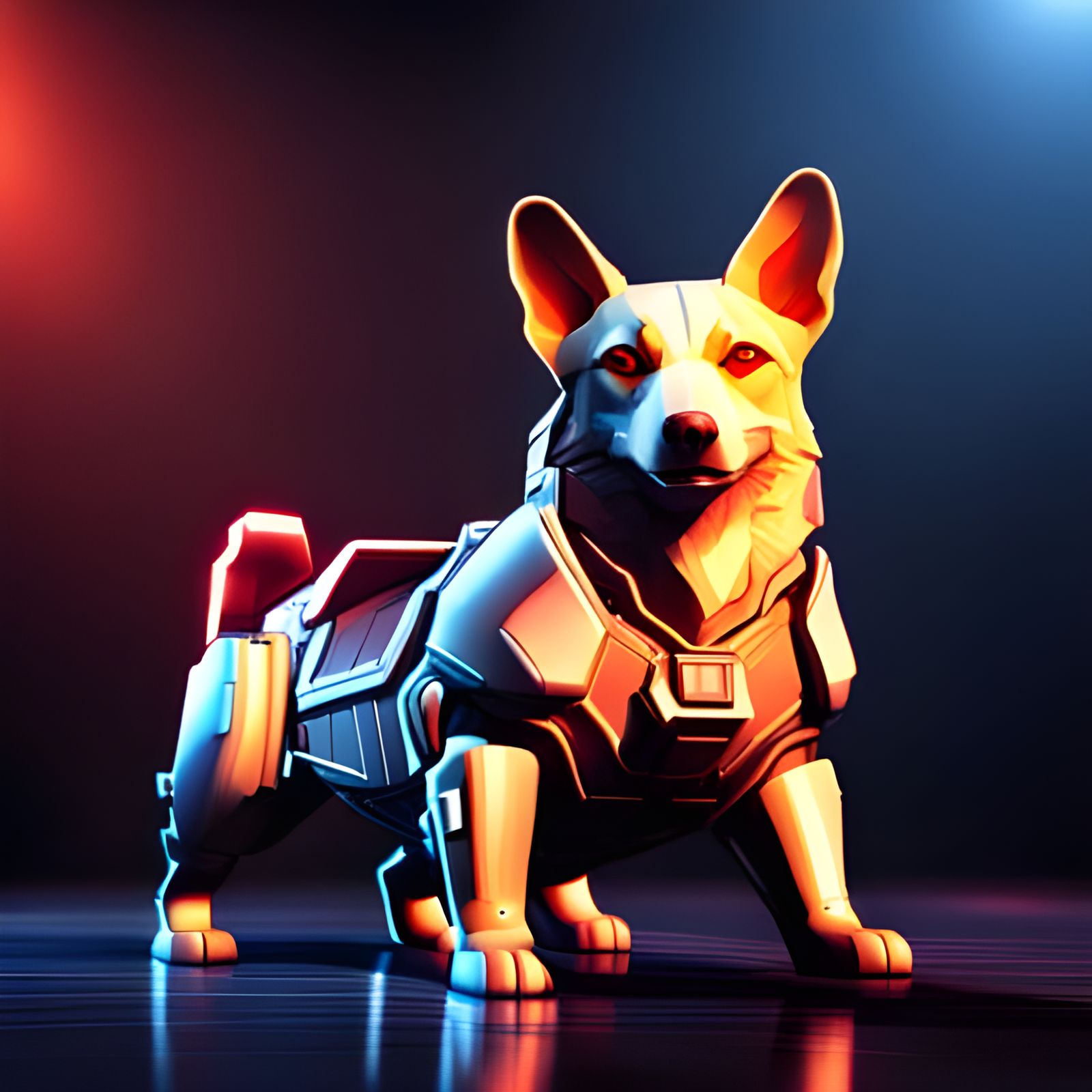 Cyberpunk Armored Corgi in Hyper-Realistic Style