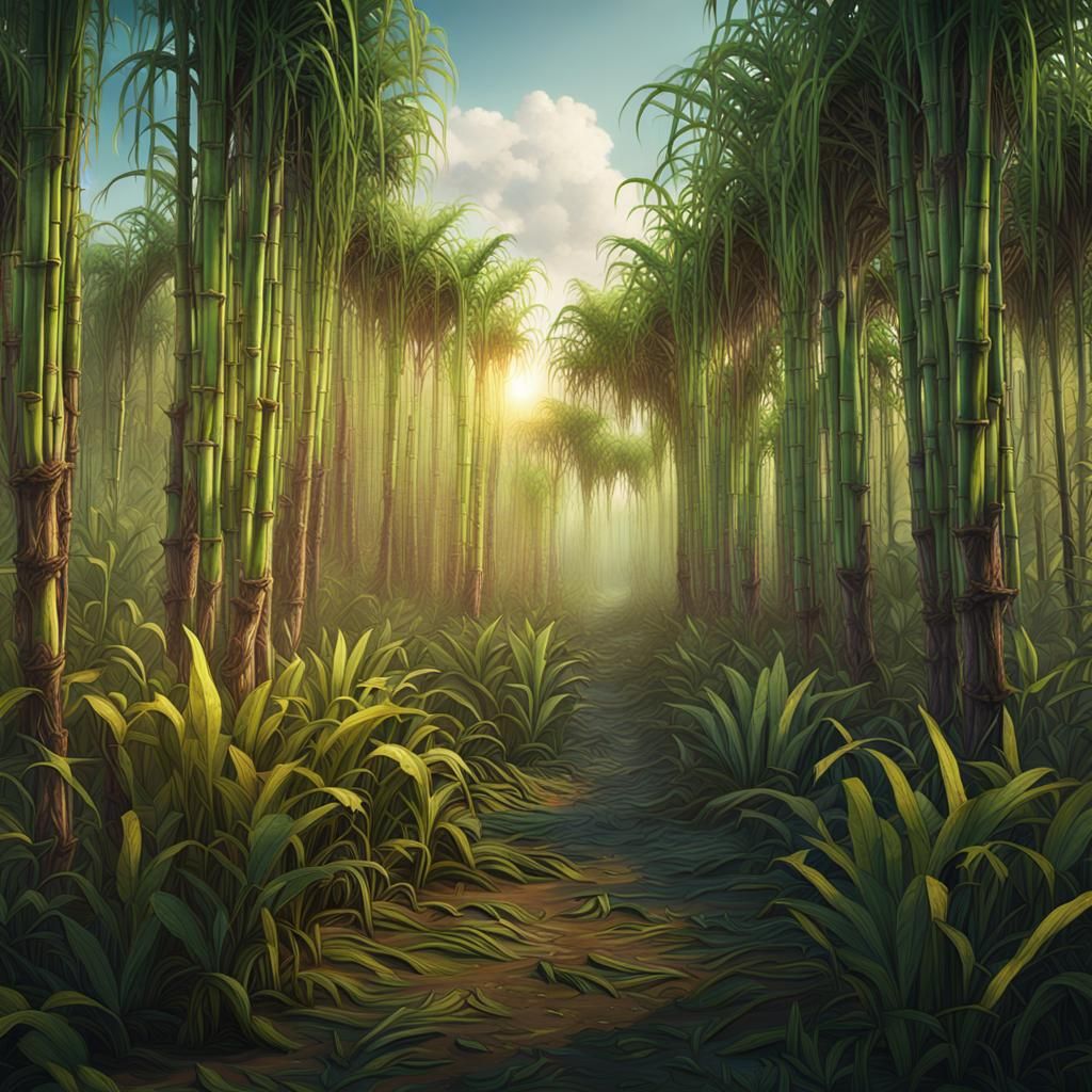 Tropical Sugarcane Field: Detailed Matte Painting
