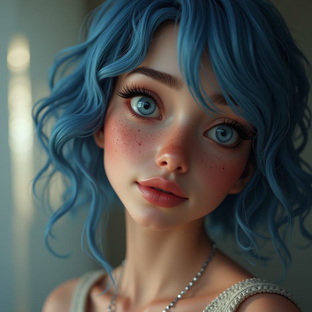 European Woman with Blue Hair and Freckles