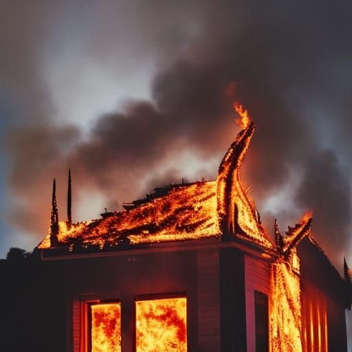 Building Engulfed in Flames: Fantasy Concept Art