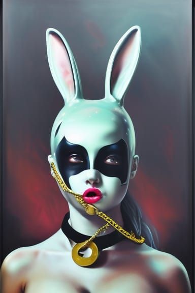 Figure in Latex Bunny Mask, Street Art Style