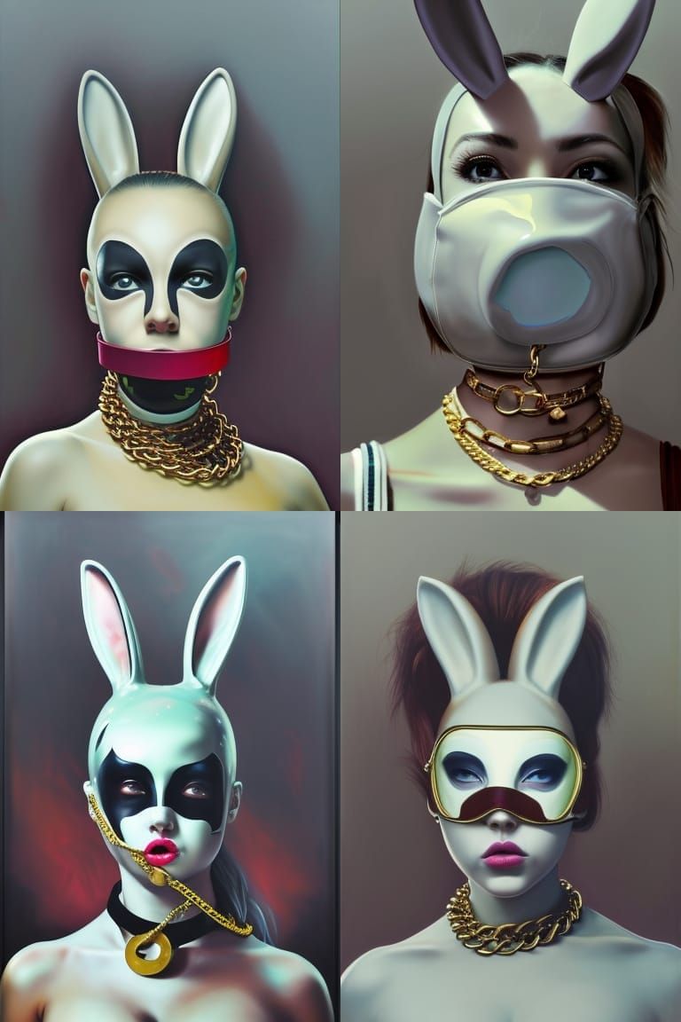 Woman in Bunny Mask With Dripping Paint, Digital Art