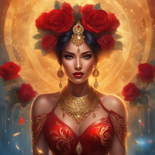 Radiant Beauty in Red: A Digital Portrait