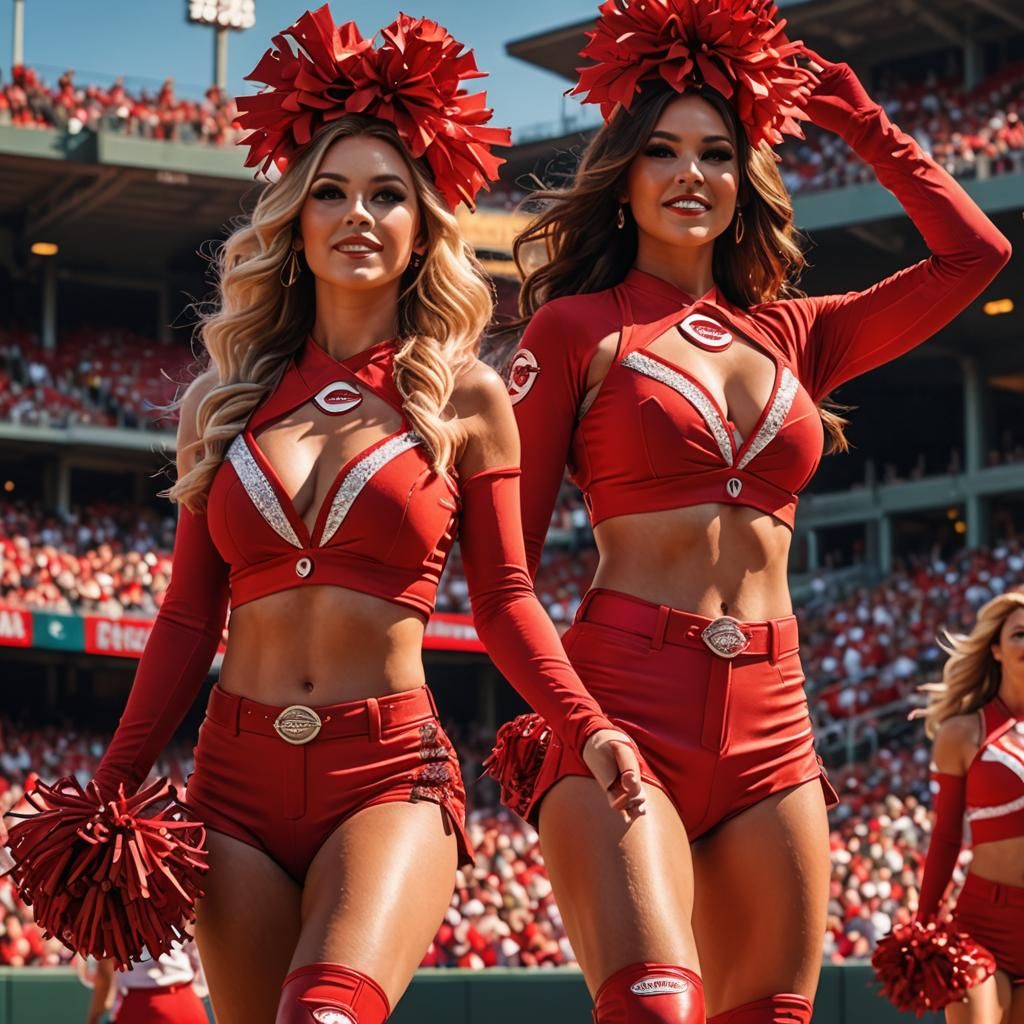 Cincinnati Reds cheerleaders entertaining baseball crowd in ...