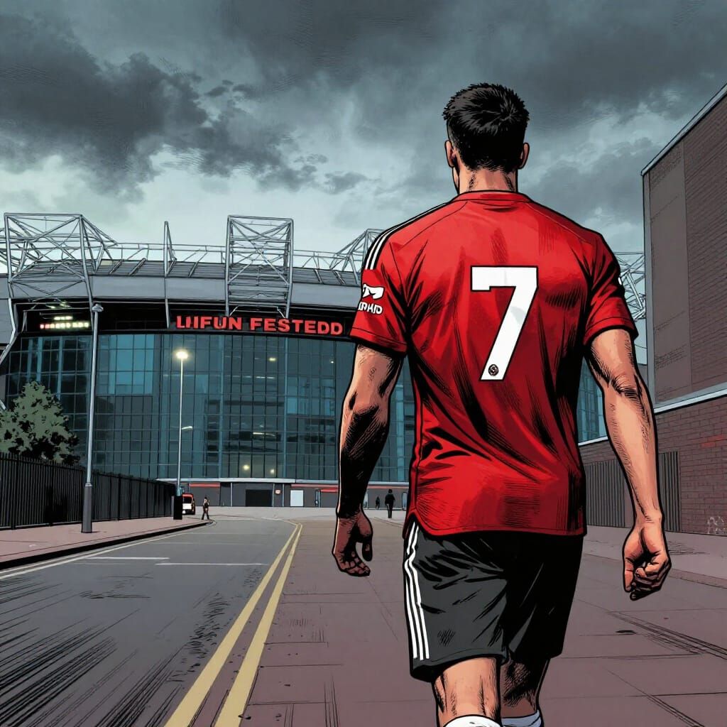 Fan Walks to Old Trafford in Graphic Comic Style