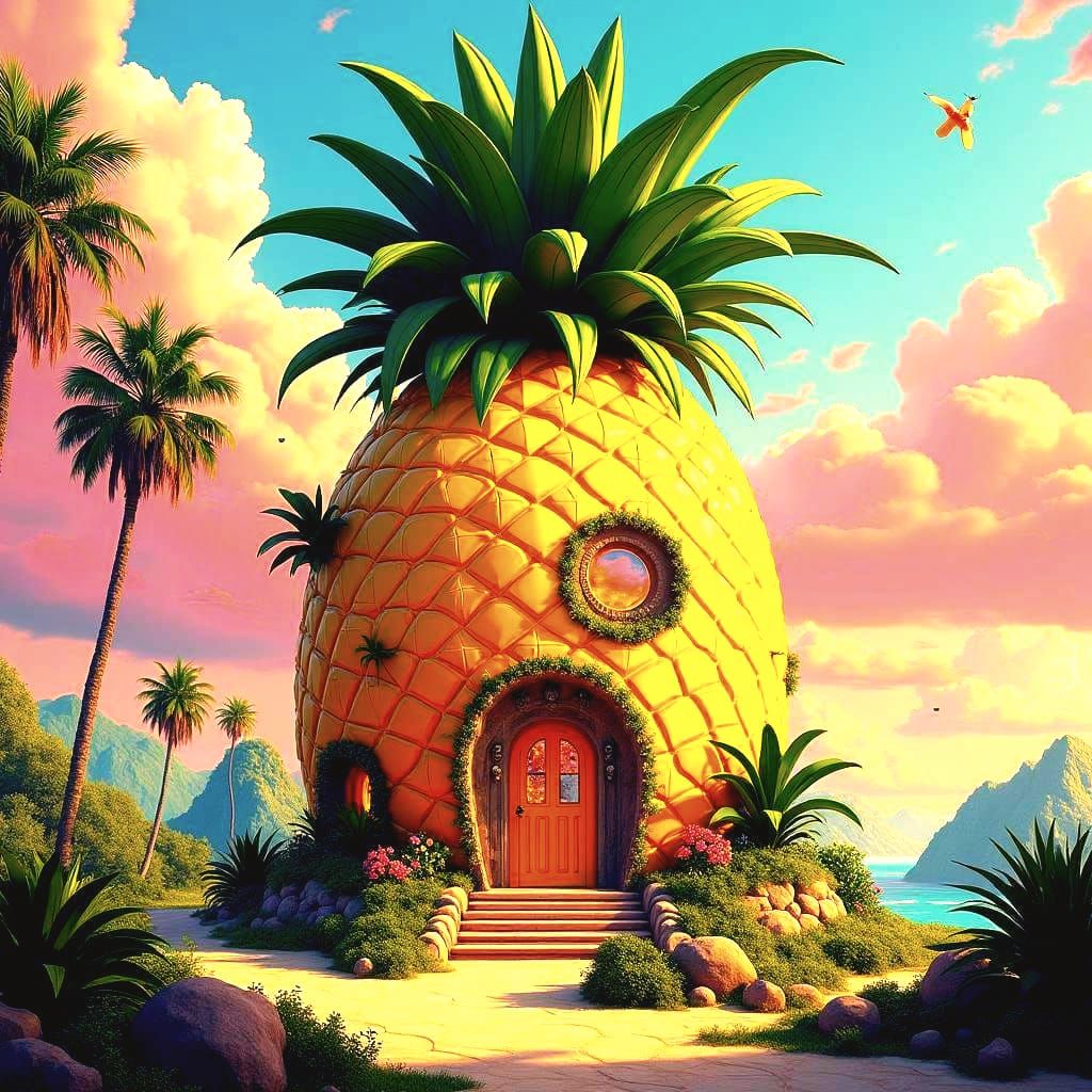 Hyperrealistic Upside Down Pineapple House Concept Art