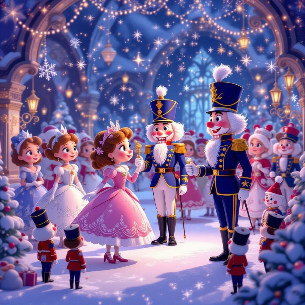 Pixar-Style Nutcracker Ballet Scene in 3D