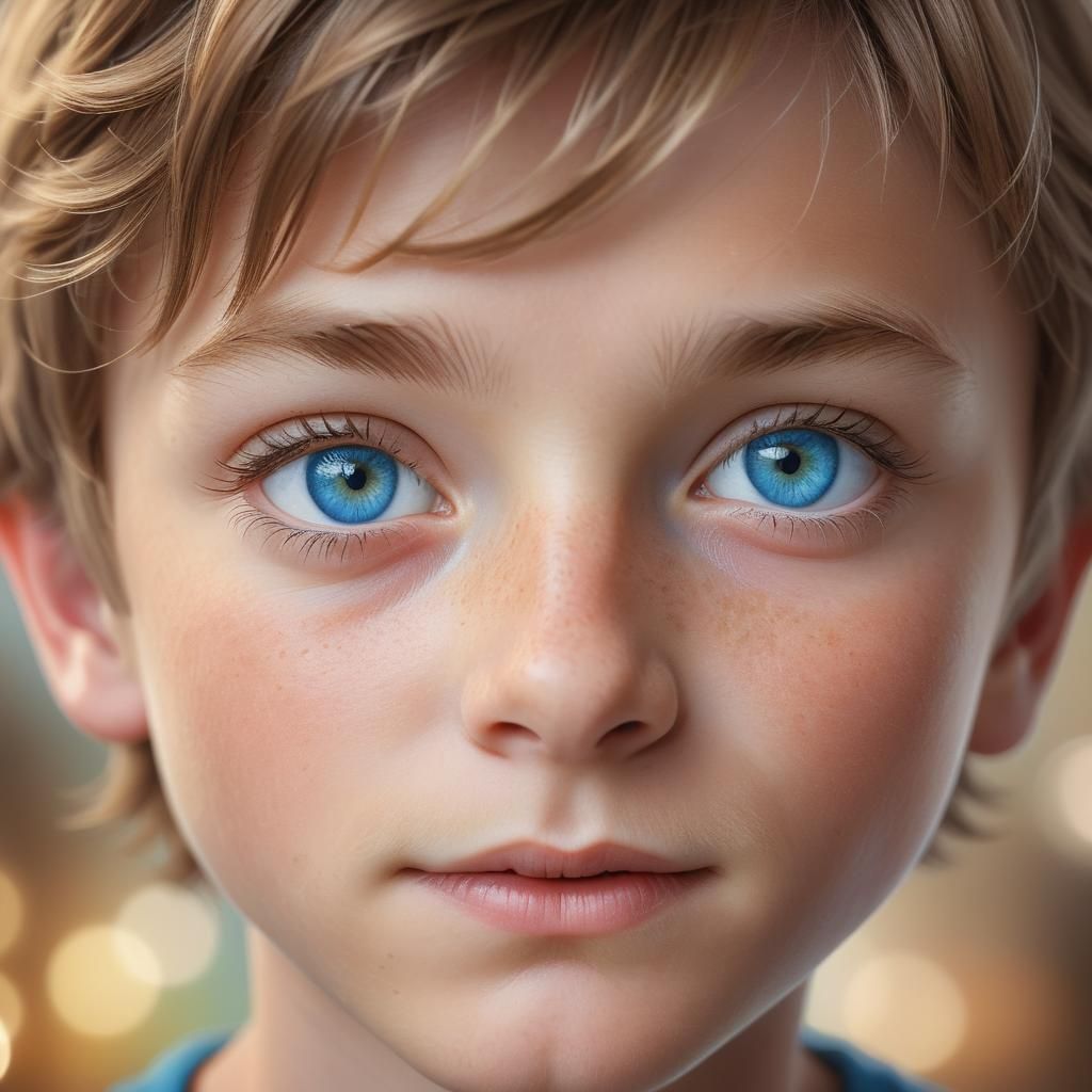 Innocent Boy's Gaze: A Photorealistic Close-Up Portrait