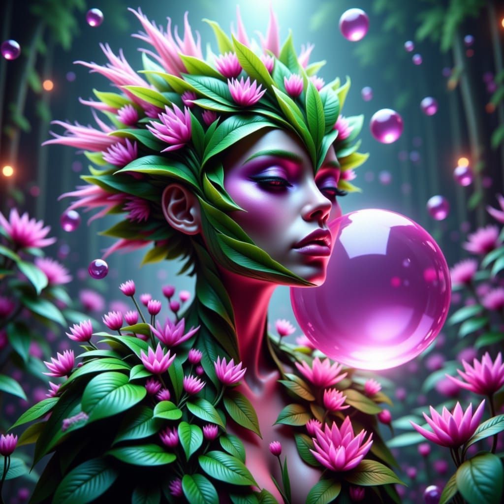 Enchanted Leafy Sprite in Vibrant Dreamscape