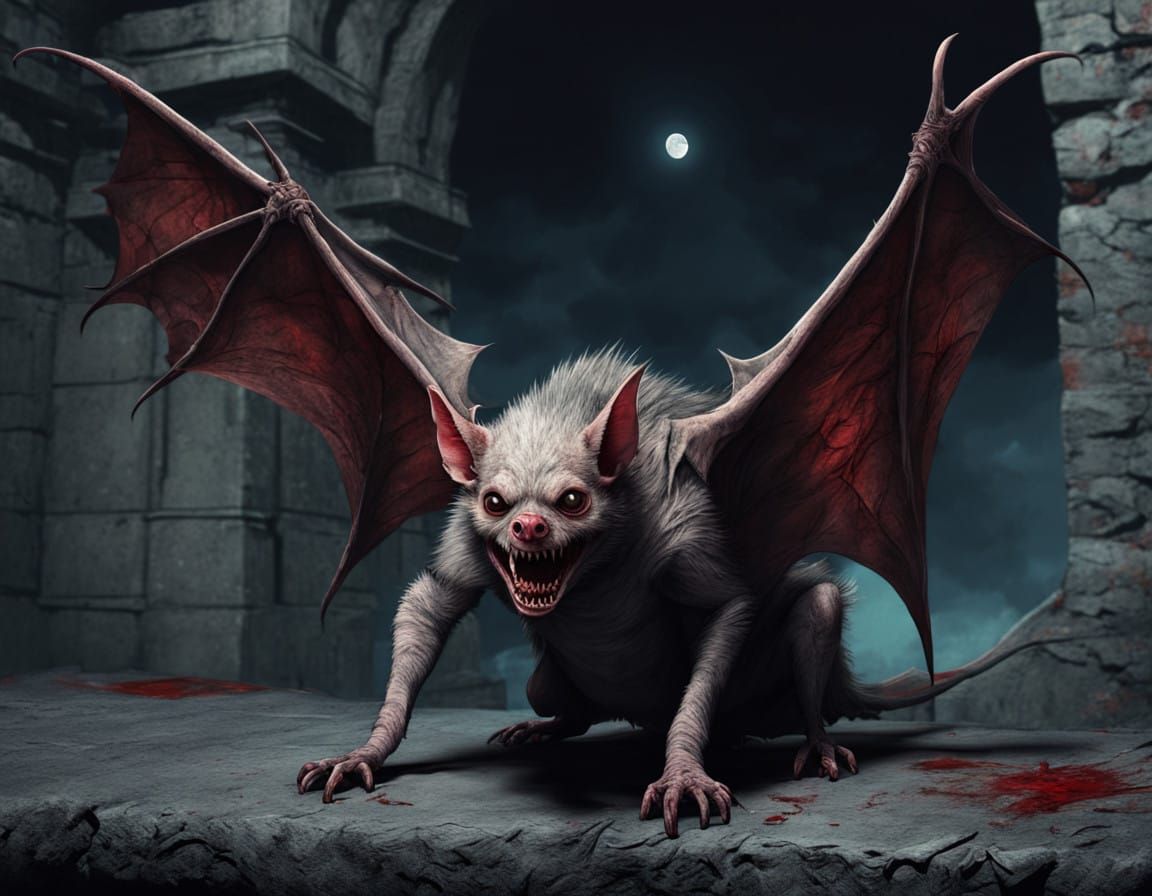 Gothic Vampire Bat Creature in Haunting Portrait