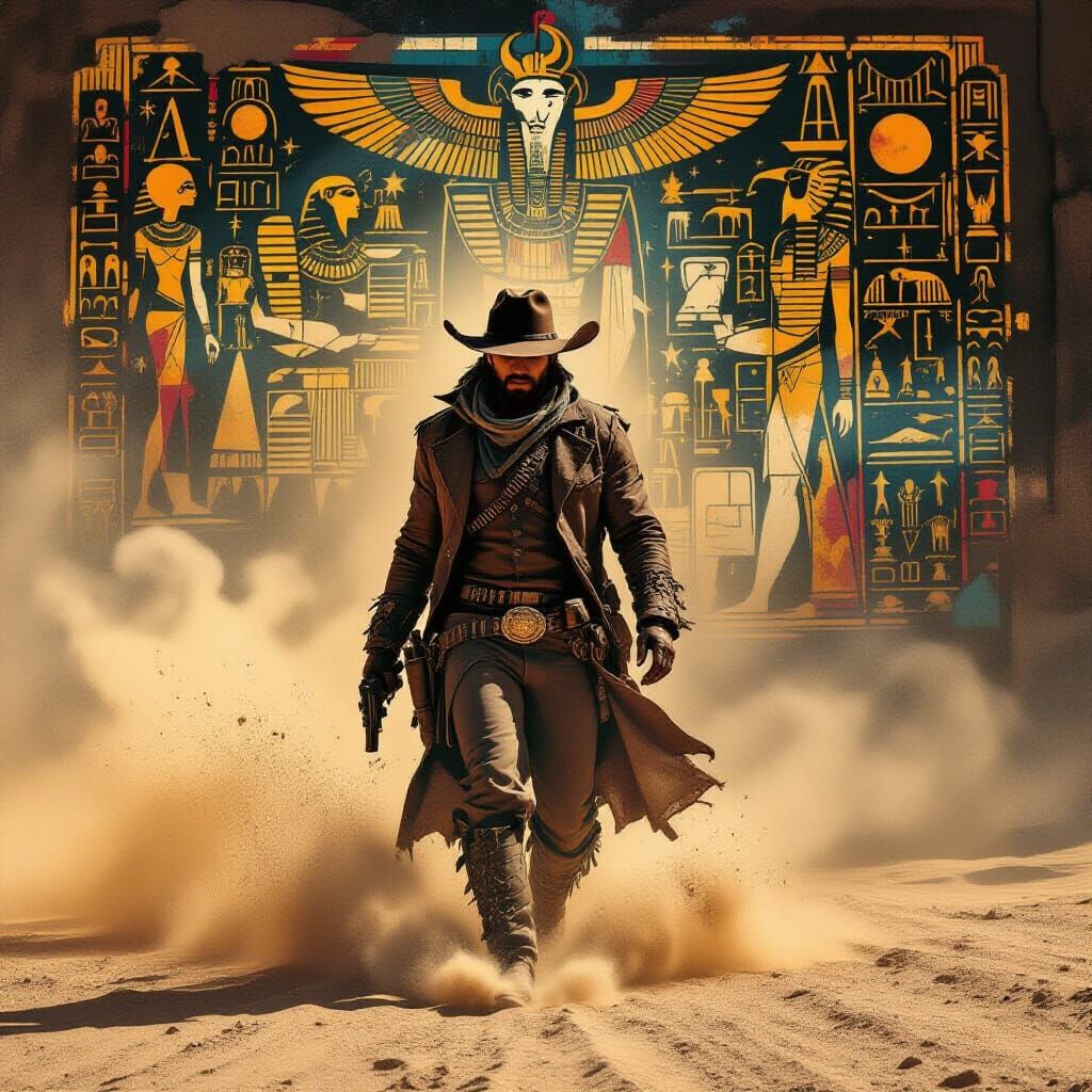 Cowboy in Sandstorm Street Art Style