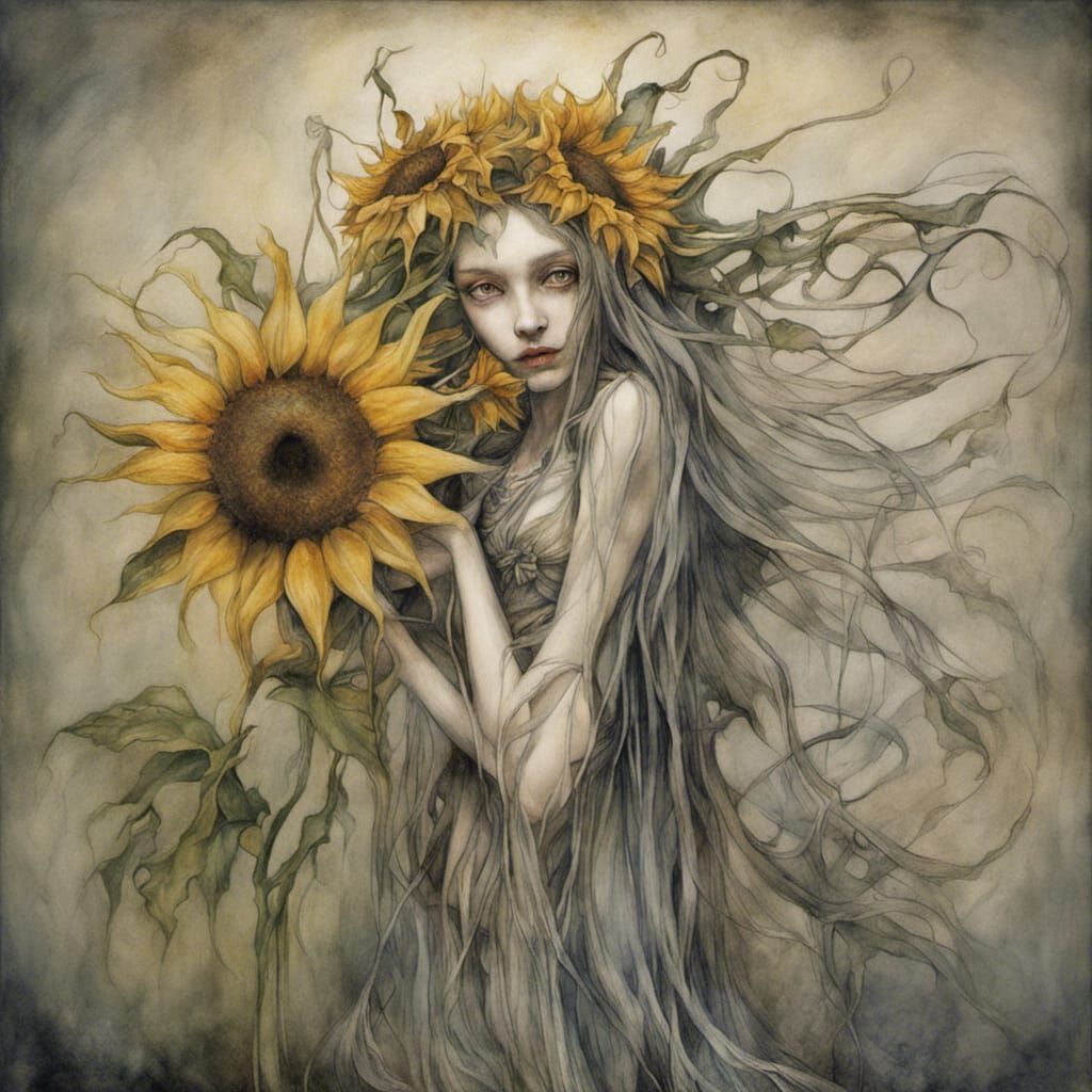 Sunflower Fairy Woman in Surrealist Style