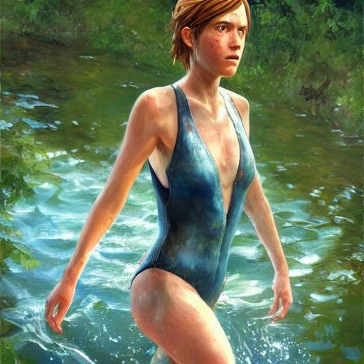 Ellie in Swimsuit, Oil Painting Style