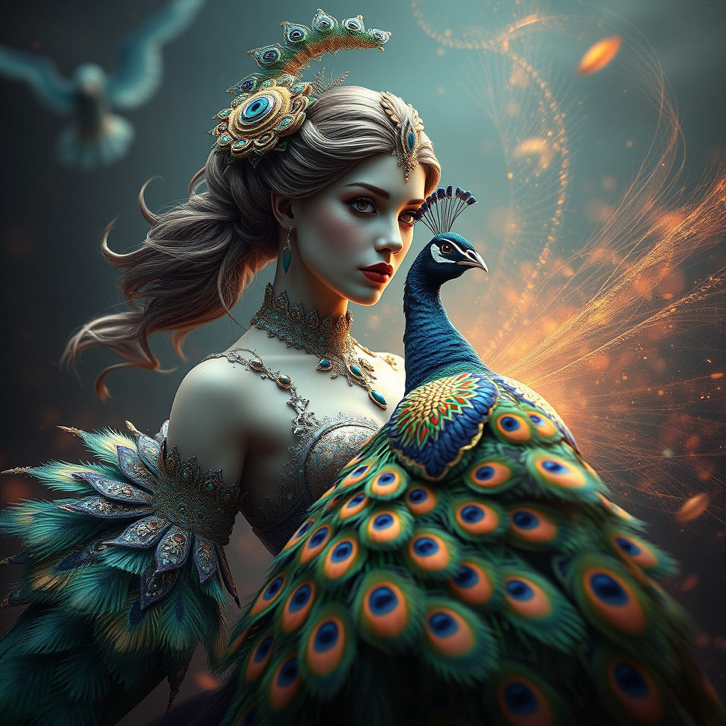 Peacock Woman: Detailed Fantasy Art