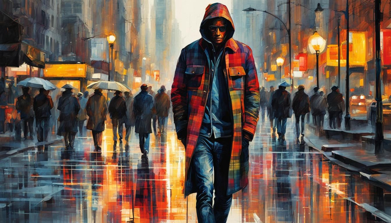 Plaid Faced Man in Vibrant Digital Illustration