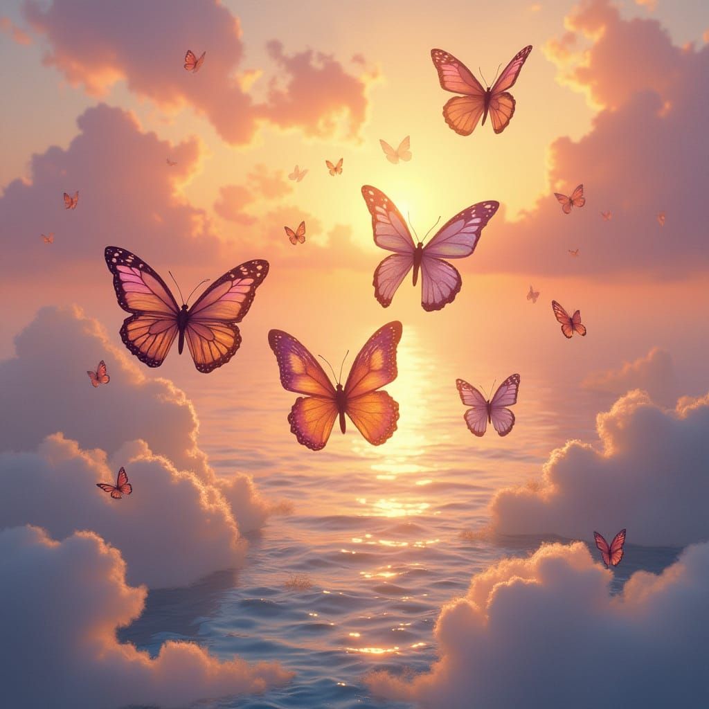 Whimsical Butterflies Dance Amidst Sunset Clouds