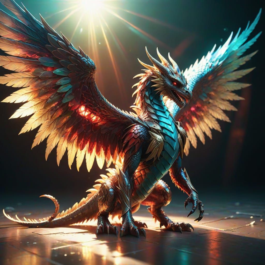 Hyper-Realistic Griffin Hybrid in Iridescent Wings