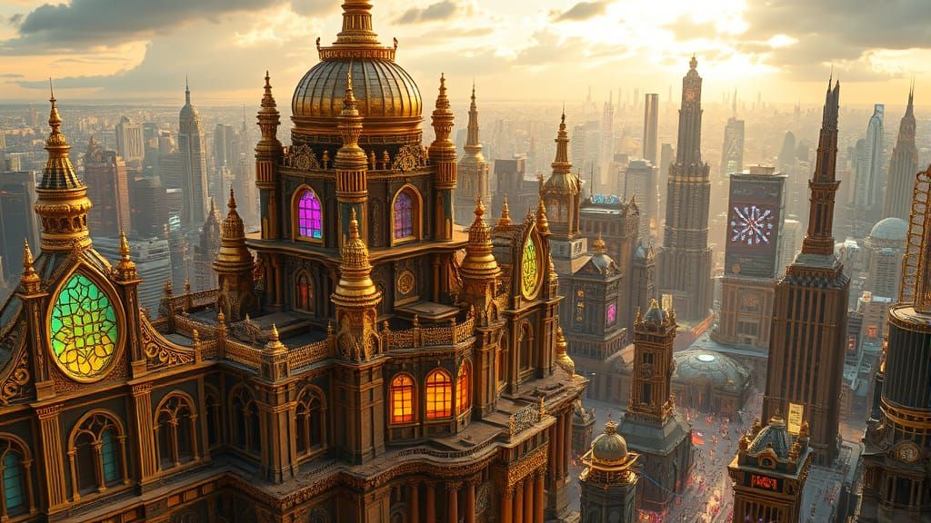 Golden Metropolis: Futuristic Architecture and Organic Desig...