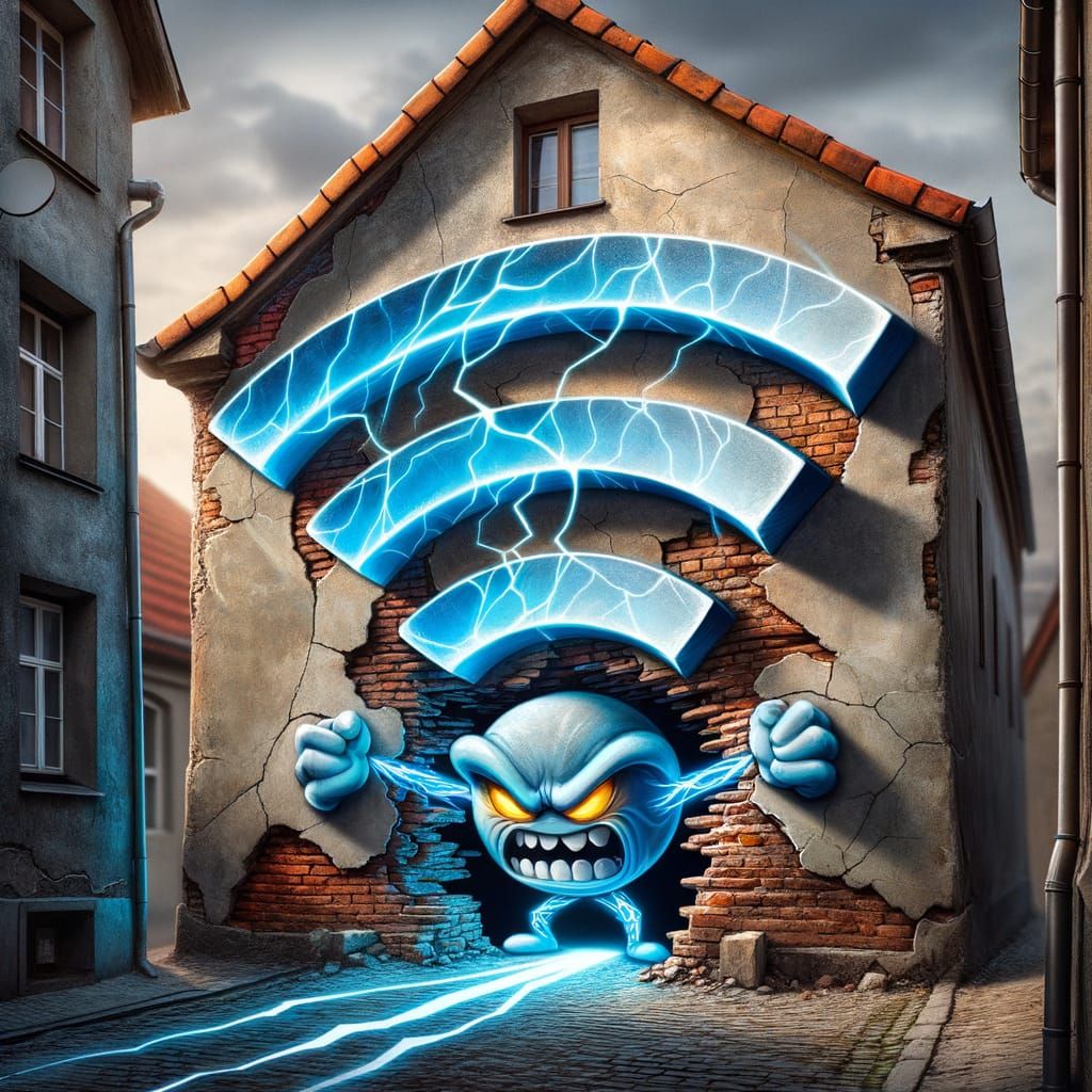 Wi-Fi Signal Battles Old House Walls in Humorous Scene
