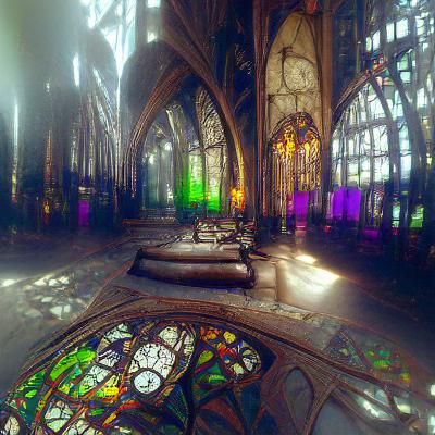 Gothic Cathedral with Art Nouveau Stained Glass