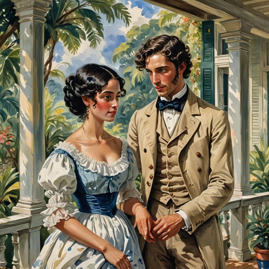 Jamaican Flirtation: Gouache Impressionist Masterpiece
