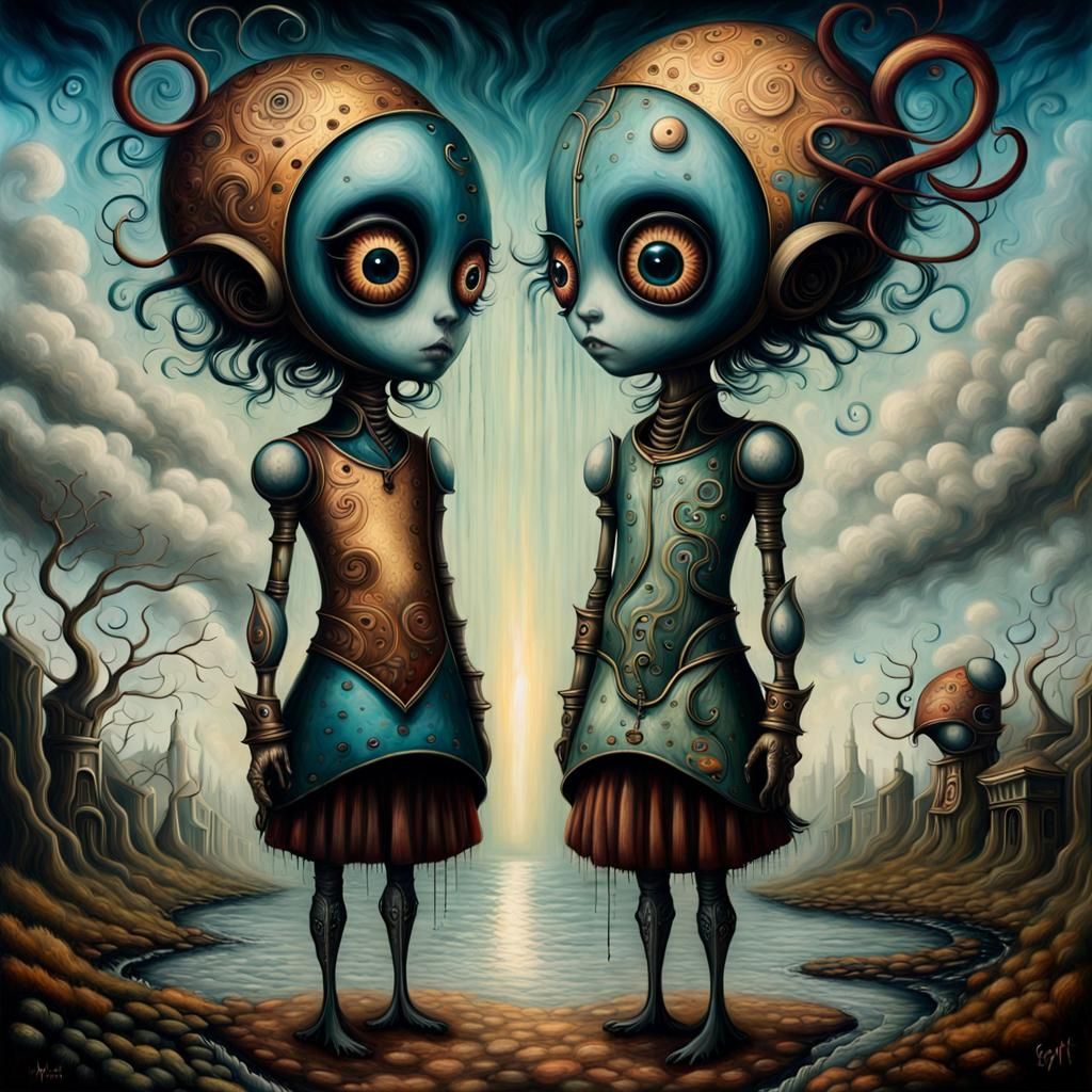Pop Surrealism Painting of Two Figures