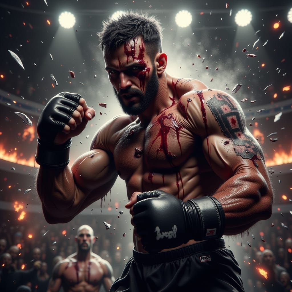 Gritty MMA Arena Scene in Dark, Photorealistic Style