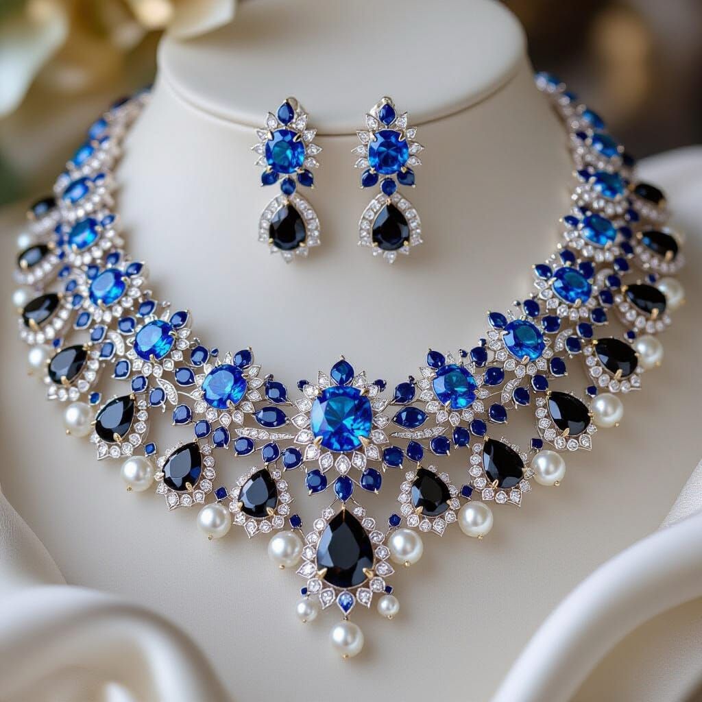 Luxurious Necklace with Diamonds, Pearls and Gems