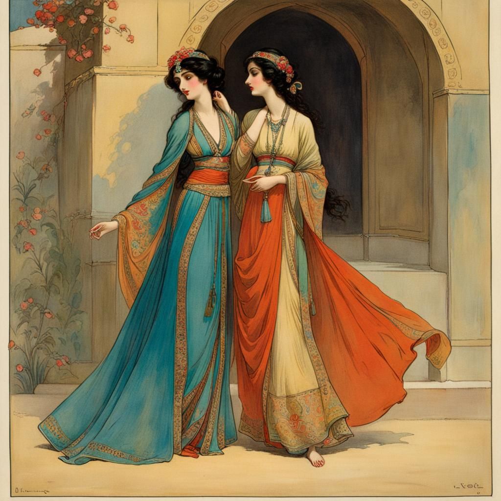 Orientalist Harem Scene Illustration