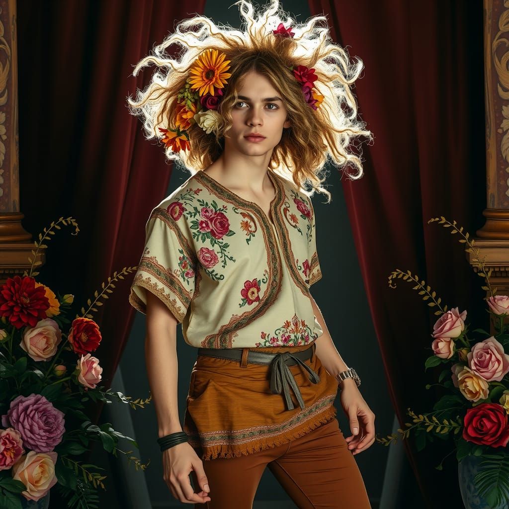 Flower Power Man in a Baroque Garden